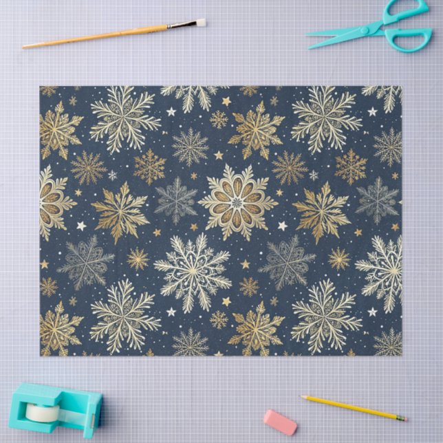 Papier Mousseline Whimsical Modern Navy Gold Snowflakes Decoupage (Artisanat)