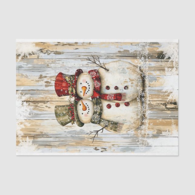 Papier Mousseline Whimsical Rustic Snowman Couple DY8R Decoupage (Recto)