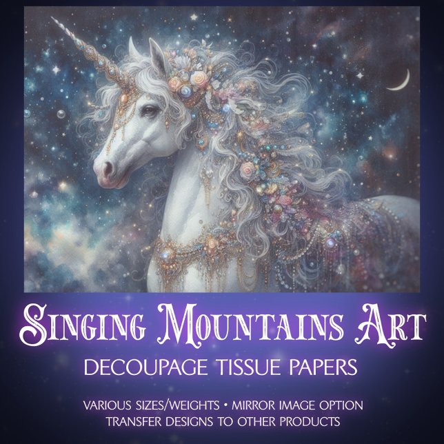 Papier Mousseline Whimsical Starlight Unicorn Decoupage  (Créateur téléchargé)