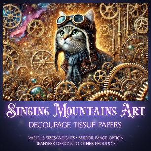 Papier Mousseline Whimsical Steampunk Chat Voyage cosmique Découpage