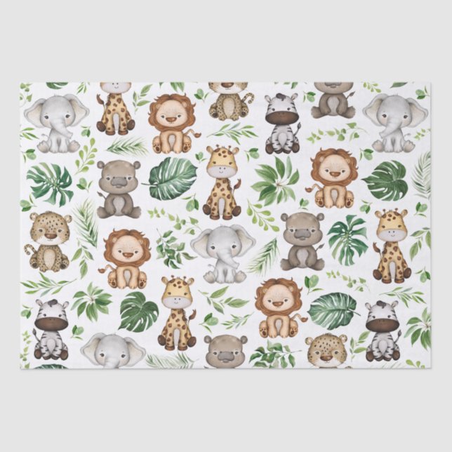 Papier Mousseline Whimsical Tropical Jungle Safari Animaux sauvages (Recto)