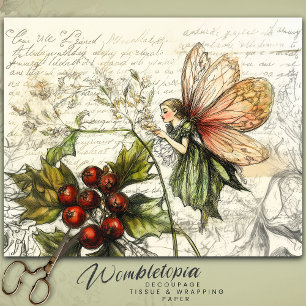 Papier Mousseline Whimsical Vintage Fairy Botanical Berry Sketche