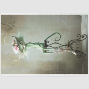Papier Mousseline Whimsical Vintage Furry Sage Green Chat Découpage