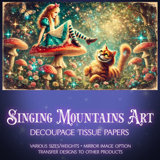 Papier Mousseline Whimsical Vintage Toadstool Talks Alice Cat (Créateur téléchargé)