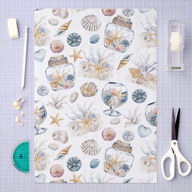 Papier Mousseline Whimsical Watercolor Beach Shells Decoupage Paper (Artisanat)