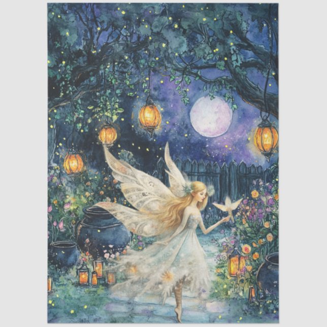 Papier Mousseline Whimsical Watercolor Fairy Garden Decoupage Paper (Recto)