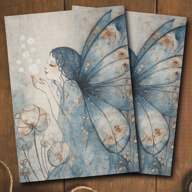 Papier Mousseline Whimsical Winter Fairy Blue Floral Decoupage (Créateur téléchargé)