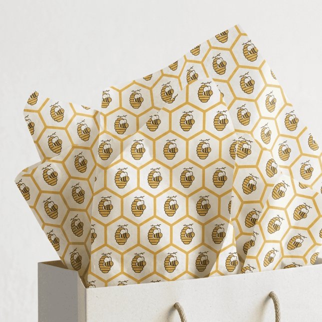 Papier Mousseline Whimsical Yellow Beehive and Bumblebee Pattern (whimsical beehive bumblebee pattern tissue)