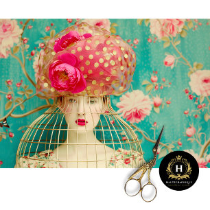 Papier Mousseline Whimssical Pink Gold Polka Dot Floral Birdcage Cas