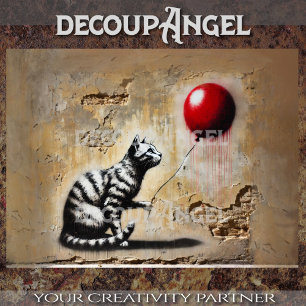 Papier Mousseline Whimsy urbain : Le chat rayé et le ballon rouge