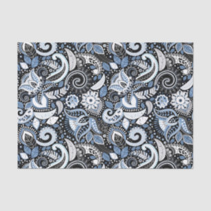 Papier Mousseline White & Blue Paisley Imprimer Soirée d'anniversair