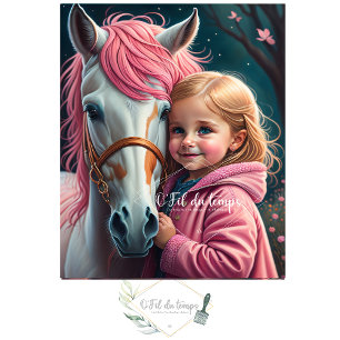 Papier Mousseline White horse and Little Cutie in a pink coat