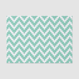 Papier Mousseline White Ikat Chevron sur Mint Arrière - plan 2