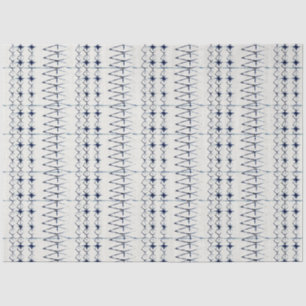 Papier Mousseline White Navy Blue Lines Tie Dye Motif traditionnel