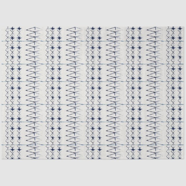 Papier Mousseline White Navy Blue Lines Tie Dye Motif traditionnel (Recto)