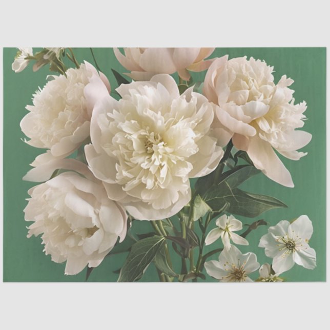 Papier Mousseline  White/ Pink Peonies With Spring Flowers Decoupage (Recto)