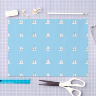Papier Mousseline White Sailing Boats on Blue Background Tissue