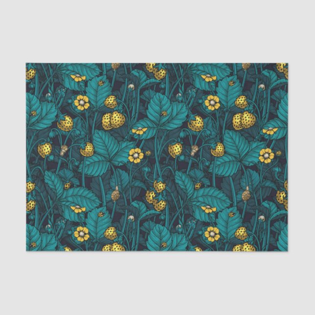 Papier Mousseline Wild strawberries, yellow and blue (Recto)