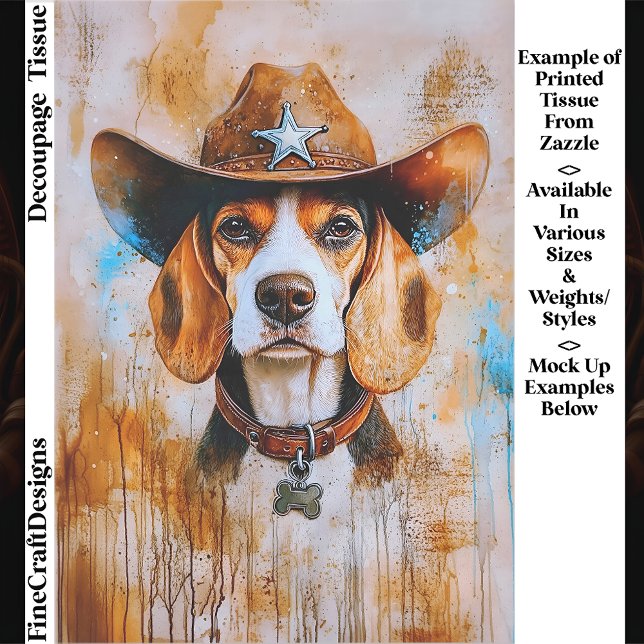 Papier Mousseline Wild West Beagle Dog In Cowboy Hat EY4 Decoupage (Créateur téléchargé)