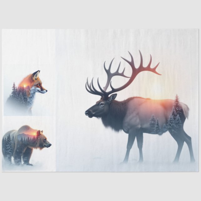 Papier Mousseline wildlife sunset double exposure bundle (Recto)