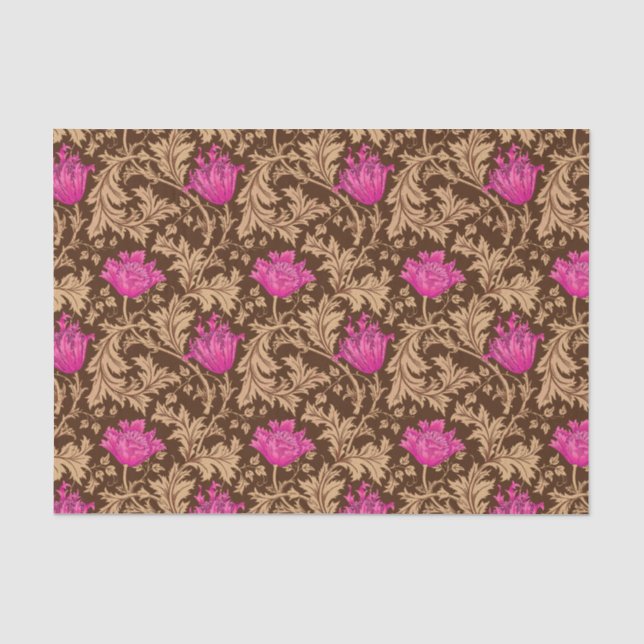 Papier Mousseline William Morris Anemone, Brown et Fuchsia Pink (Recto)