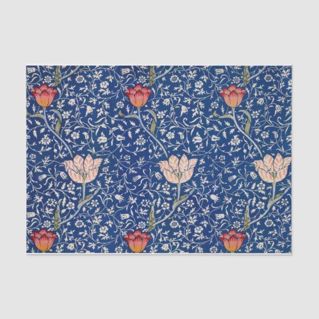 Papier Mousseline William Morris Beau motif floral Bleu (Recto)