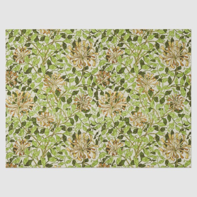 Papier Mousseline William Morris Chèvrefeuille Fleurs Vertes (Recto)
