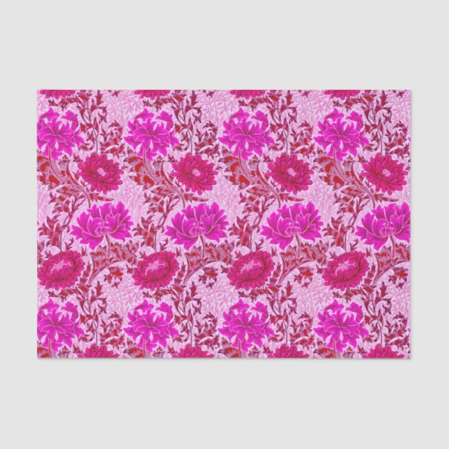 Papier Mousseline William Morris Chrysanthemums, Bourgogne et rose (Recto)