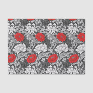 Papier Mousseline William Morris Chrysanthemums, gris et rouge