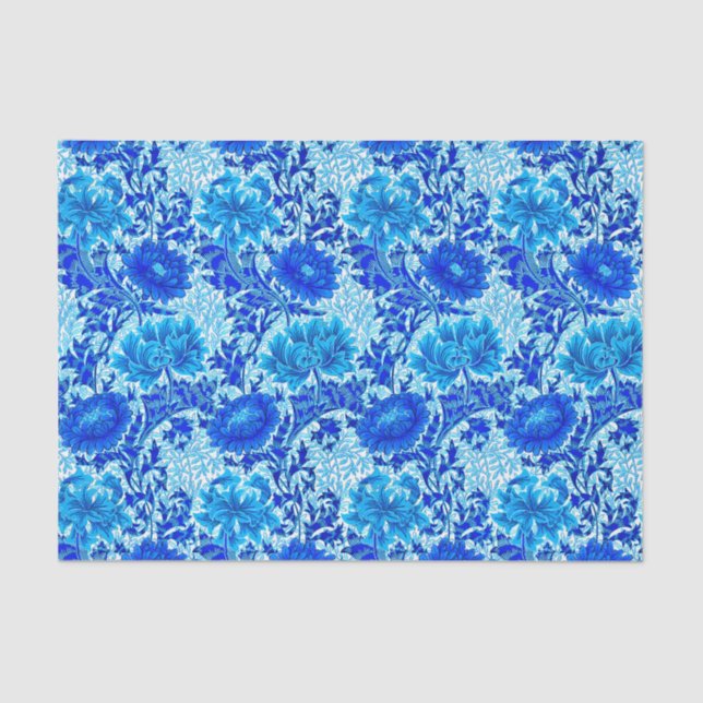 Papier Mousseline William Morris Chrysanthemums Nuances de Denim Blu (Recto)