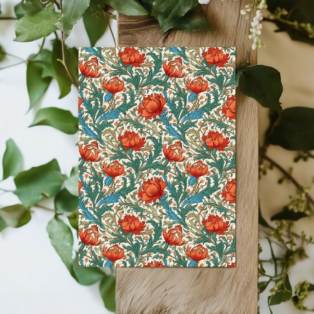 Papier Mousseline William Morris d'inspiration terre cuite vert past (William Morris inspired terracotta pastel green Tissue Paper)