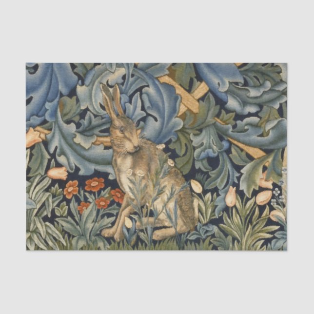 Papier Mousseline William Morris Forest Rabbit Floral Art Nouveau (Recto)