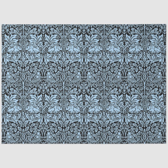 Papier Mousseline William Morris Frère Lapin Bleu Clair Noir (Recto)