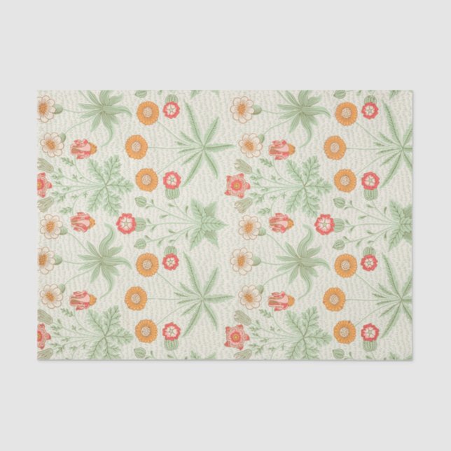 Papier Mousseline William Morris Green Flower Motif Design (Recto)