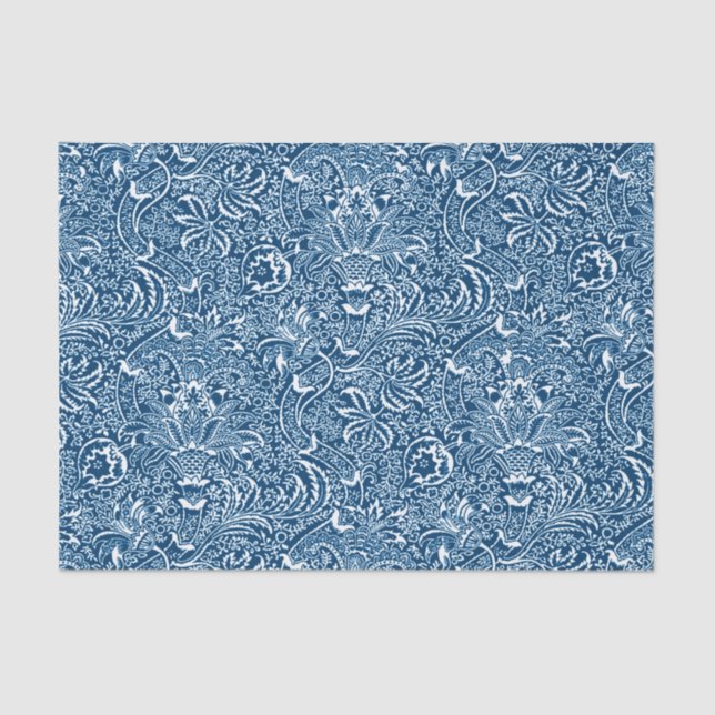 Papier Mousseline William Morris Indian, Indigo Blue et White (Recto)