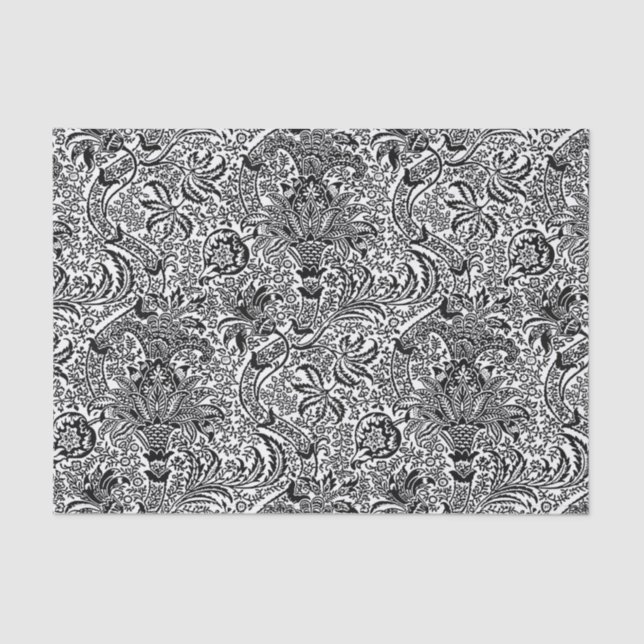 Papier Mousseline William Morris indien, blanc et noir (Recto)