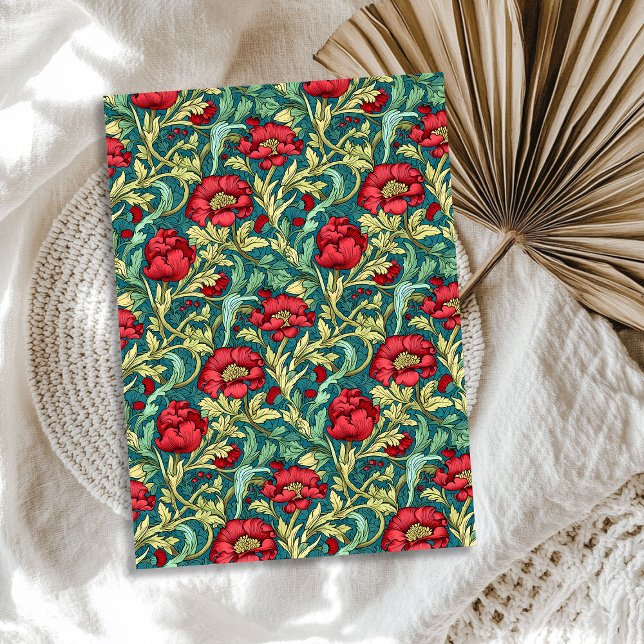 Papier Mousseline William Morris inspiré bordeaux vert poussiéreux (William Morris inspired burgundy dusty green Tissue Paper)