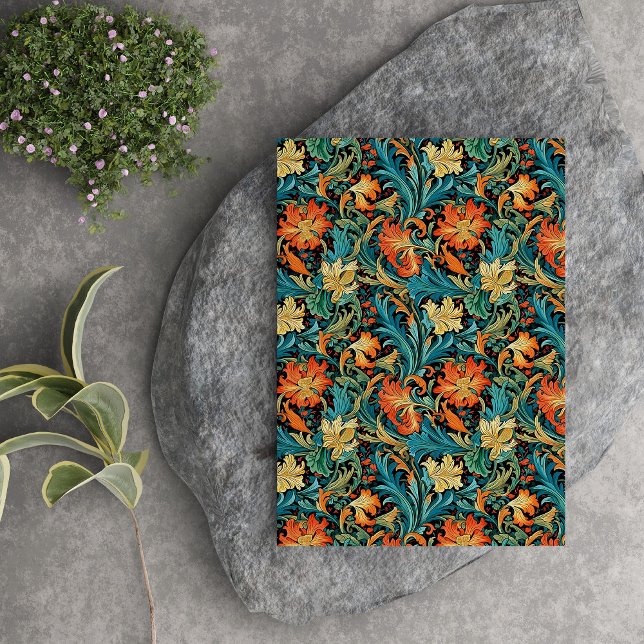 Papier Mousseline William Morris inspiré cuivre pastel bleu jaune (William Morris inspired copper pastel blue yellow Tissue Paper)