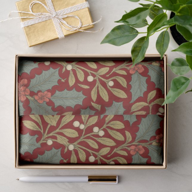 Papier Mousseline William Morris Inspiré Holly & Mistletoe (Cadeau)