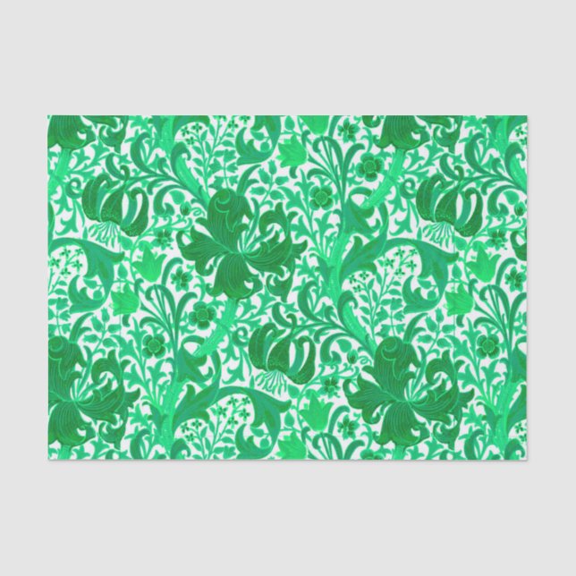 Papier Mousseline William Morris Iris et Lily, Jade Green (Recto)