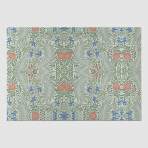 Papier Mousseline William Morris Larkspur Floral Vert rose bleu