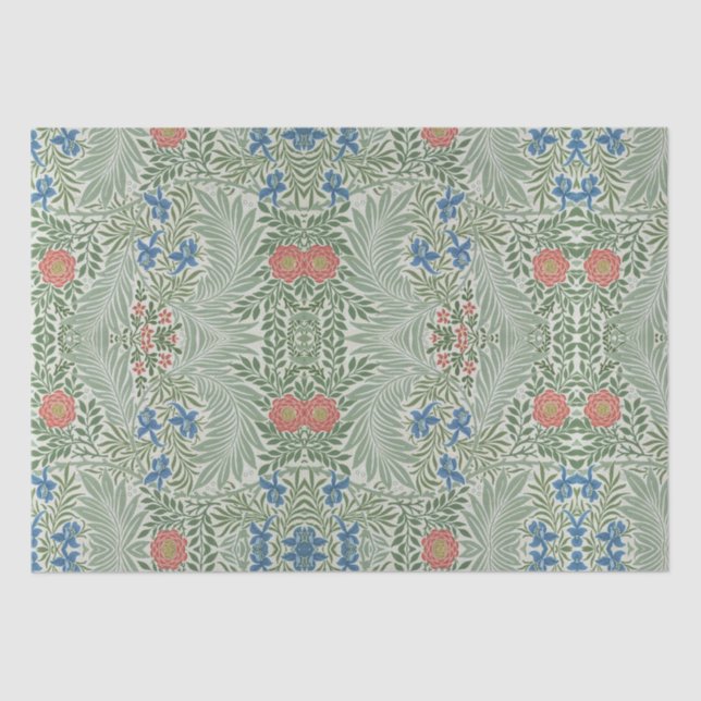 Papier Mousseline William Morris Larkspur Floral Vert rose bleu (Recto)