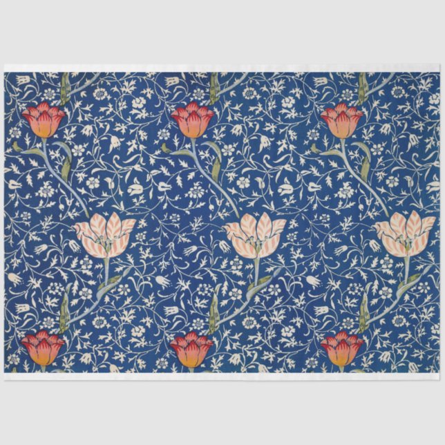 Papier Mousseline William Morris Medway Floral bleu (Recto)
