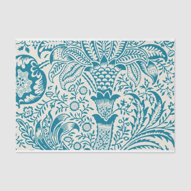 Papier Mousseline William Morris, motif indien, Turquoise (Recto)