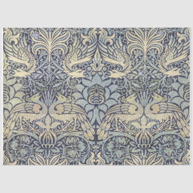 Papier Mousseline William Morris Peacock et Dragon Blue Decoupage (Recto)