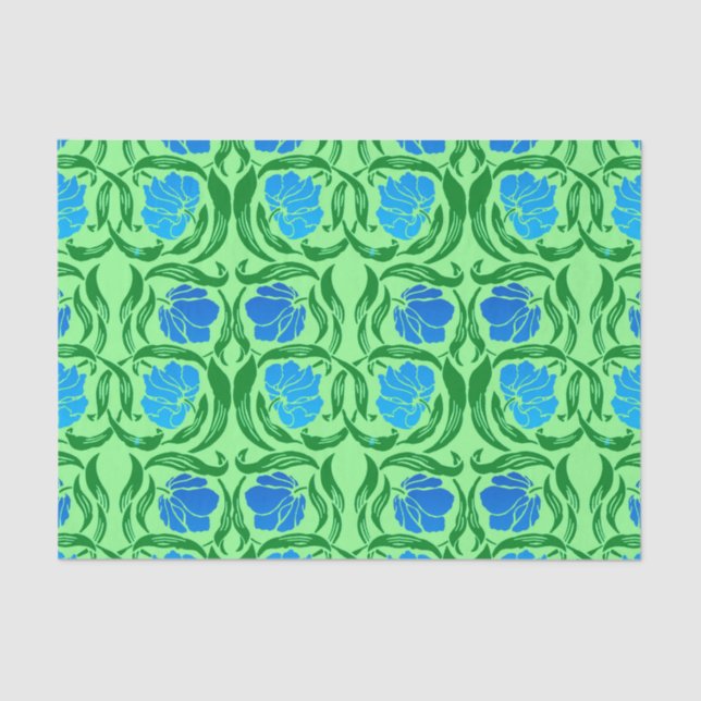 Papier Mousseline William Morris Pimpernel, Blue & Lime Green (Recto)