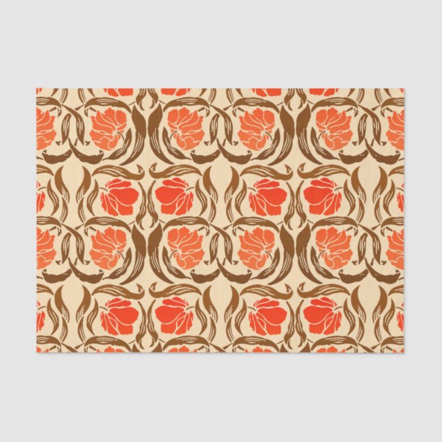Papier Mousseline William Morris Pimpernel, Mandarin Orange & Brown (Recto)