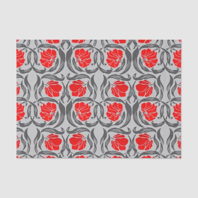 Papier Mousseline William Morris Pimpernel, Silver Grey et Red (Recto)