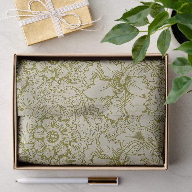 Papier Mousseline William Morris Poppy Classic Floral Green (Cadeau)
