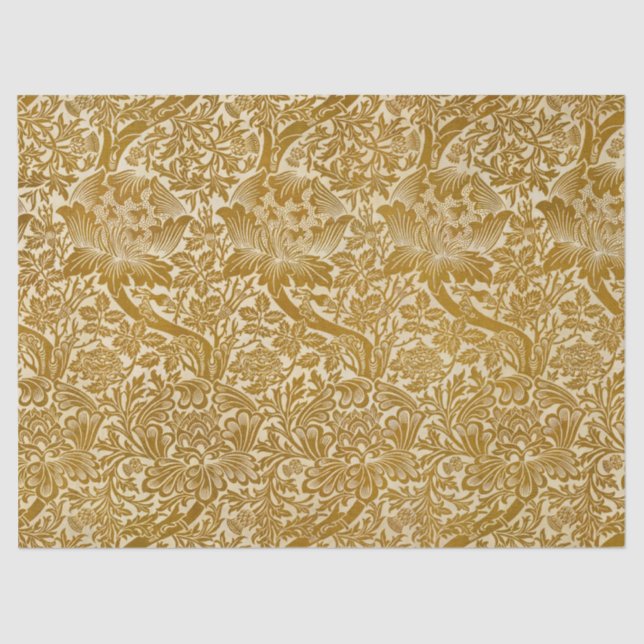 Papier Mousseline William Morris Rose & chardon Floral Golden (Recto)